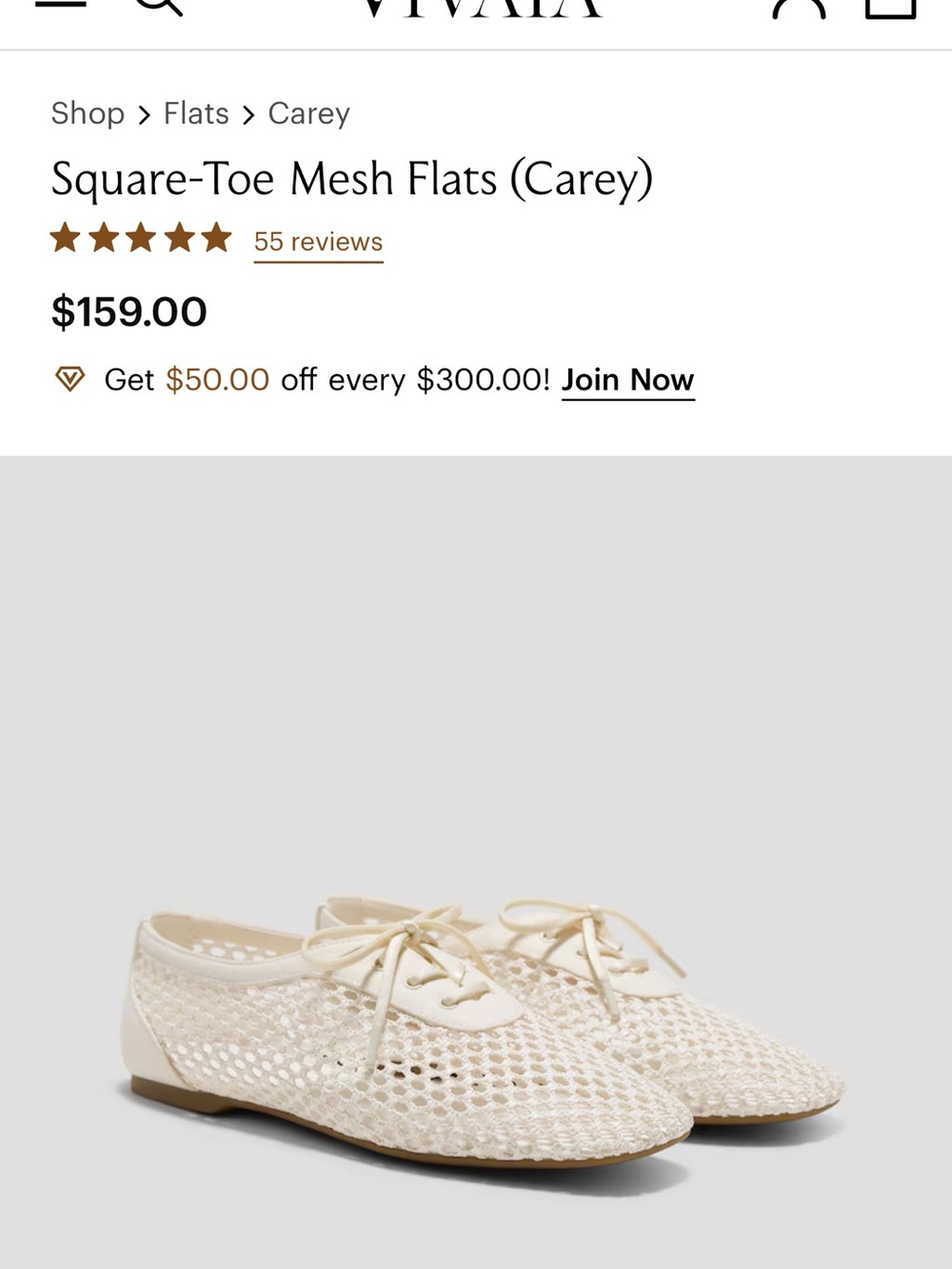 Carey Square-Toe Lace-Up Mesh Flats in Cream size 39.5
